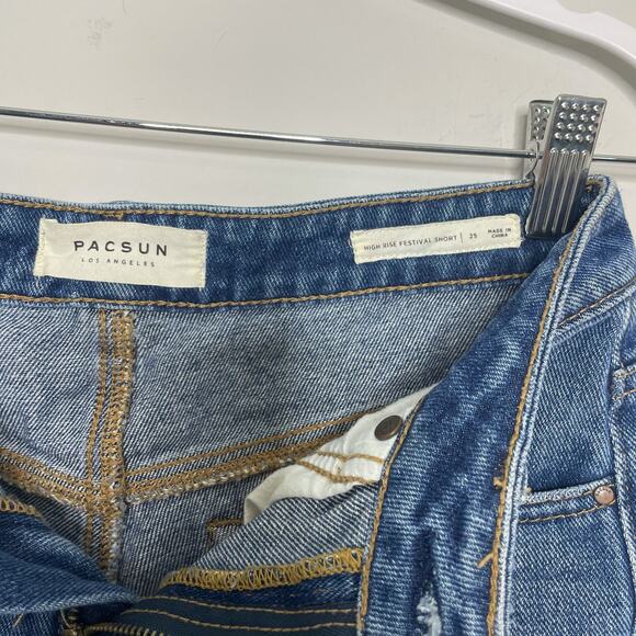 PacSun Bullhead High Rise Festival Short Cut off Denim Distressed Shorties 25 - Picture 5 of 8